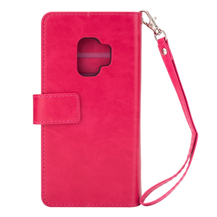 Zippered Leather Magnetic Stand Wallet TPU Case with Strap for Samsung Galaxy S9 G960 - Rose-3