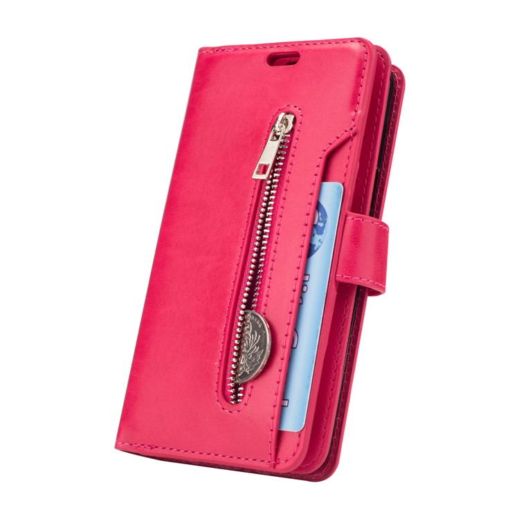 Zippered Leather Magnetic Stand Wallet TPU Case with Strap for Samsung Galaxy S9 G960 - Rose-4