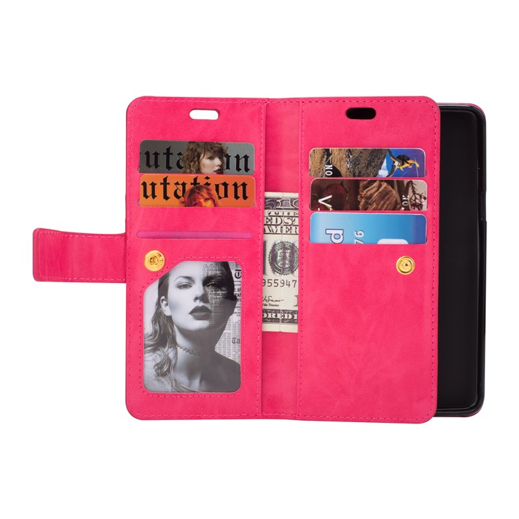 Zippered Leather Magnetic Stand Wallet TPU Case with Strap for Samsung Galaxy S9 G960 - Rose-5
