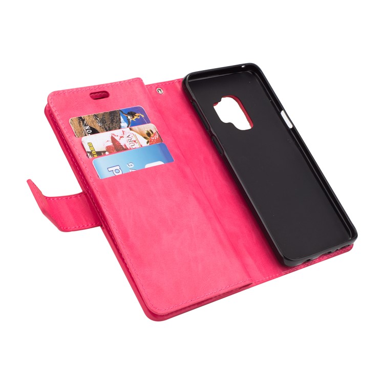 Zippered Leather Magnetic Stand Wallet TPU Case with Strap for Samsung Galaxy S9 G960 - Rose-6