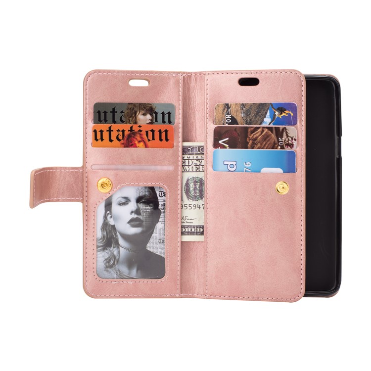 Zippered Leather Magnetic Stand Wallet TPU Cover with Strap for Samsung Galaxy S9 G960 - Rose Gold-5