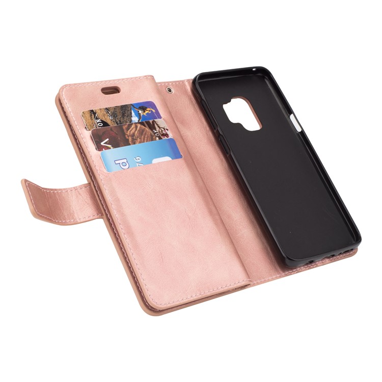 Zippered Leather Magnetic Stand Wallet TPU Cover with Strap for Samsung Galaxy S9 G960 - Rose Gold-6