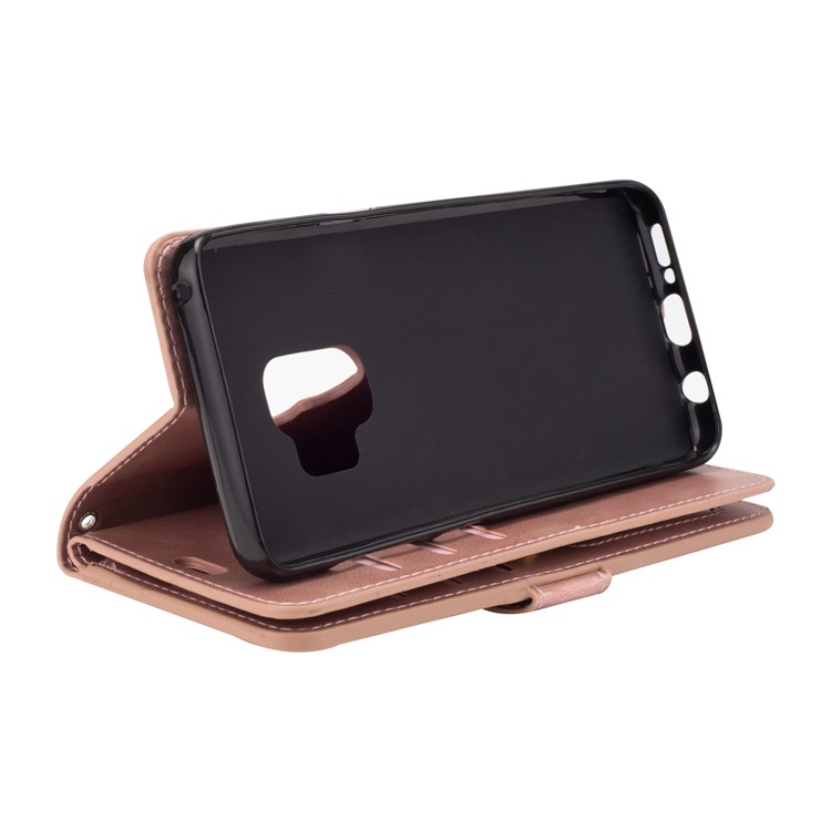 Zippered Leather Magnetic Stand Wallet TPU Cover with Strap for Samsung Galaxy S9 G960 - Rose Gold-7