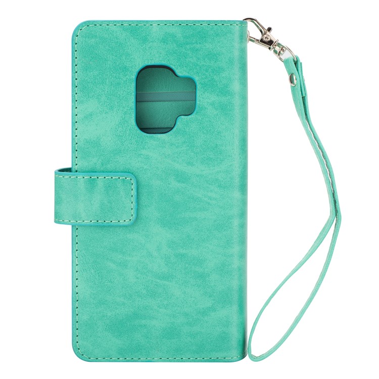 Zippered Leather Magnetic Stand Wallet TPU Mobile Phone Shell with Strap for Samsung Galaxy S9 G960 - Green-3
