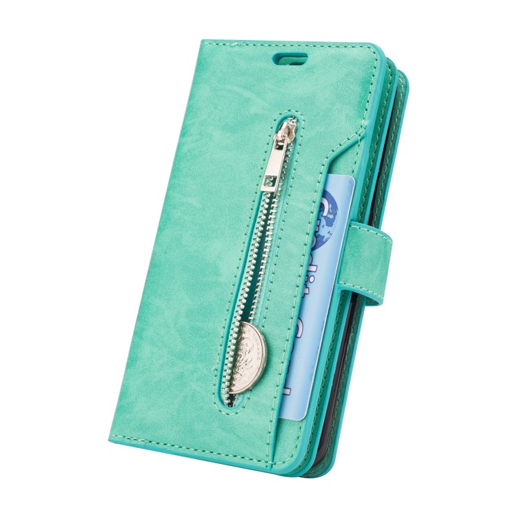 Zippered Leather Magnetic Stand Wallet TPU Mobile Phone Shell with Strap for Samsung Galaxy S9 G960 - Green-4