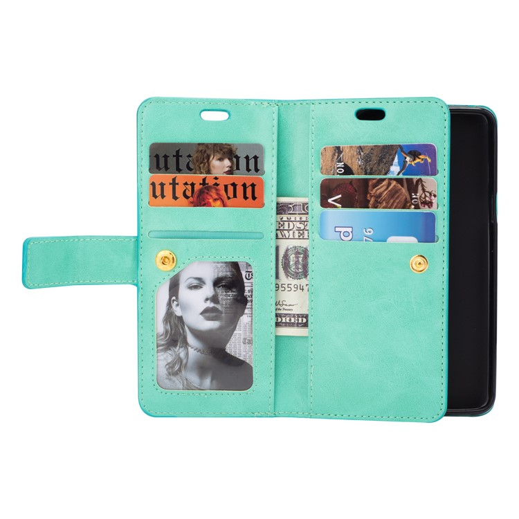 Zippered Leather Magnetic Stand Wallet TPU Mobile Phone Shell with Strap for Samsung Galaxy S9 G960 - Green-5