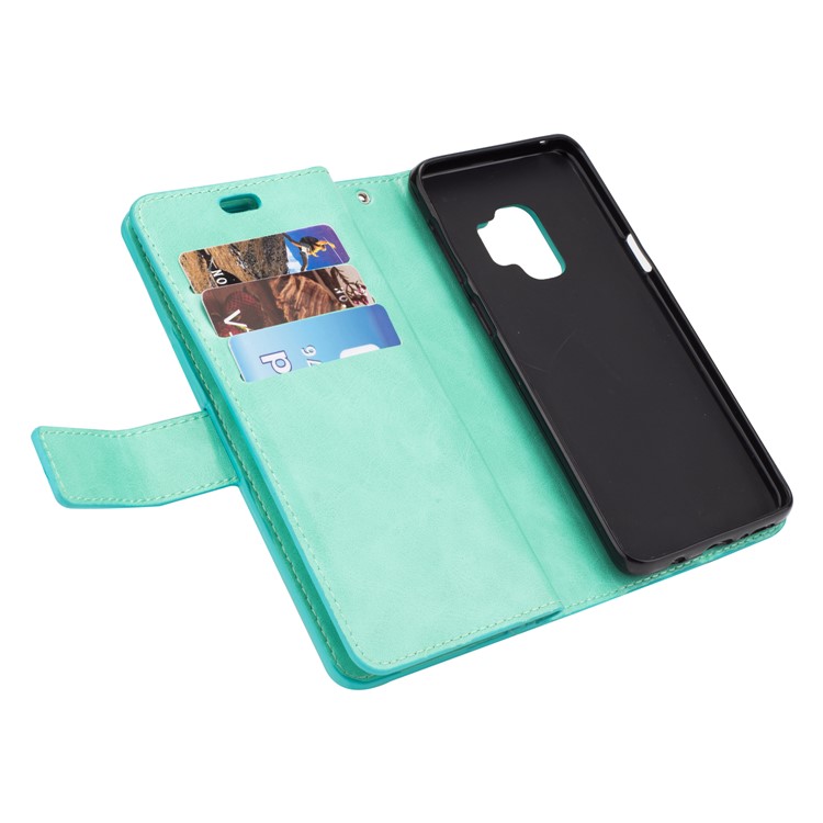 Zippered Leather Magnetic Stand Wallet TPU Mobile Phone Shell with Strap for Samsung Galaxy S9 G960 - Green-6