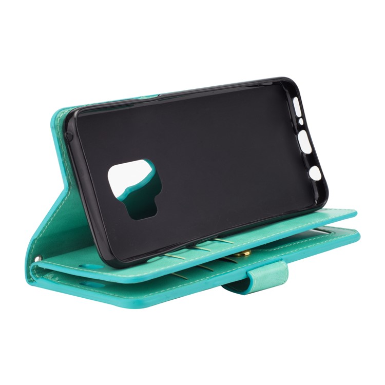 Zippered Leather Magnetic Stand Wallet TPU Mobile Phone Shell with Strap for Samsung Galaxy S9 G960 - Green-7