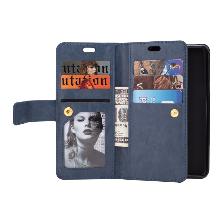 Zippered Leather Magnetic Stand Wallet TPU Cell Phone Shell with Strap for Samsung Galaxy S9 G960 - Dark Blue-5