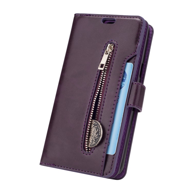 Zippered Leather Magnetic Stand Wallet TPU Protective Mobile Shell with Strap for Samsung Galaxy S9 - Brown-4