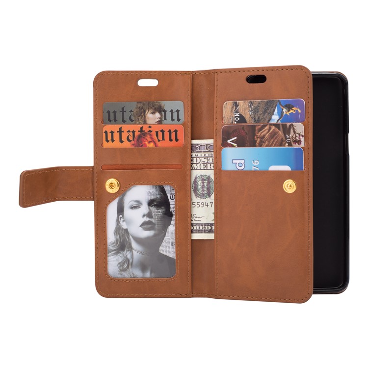 Zippered Leather Magnetic Stand Wallet TPU Protective Mobile Shell with Strap for Samsung Galaxy S9 - Brown-6