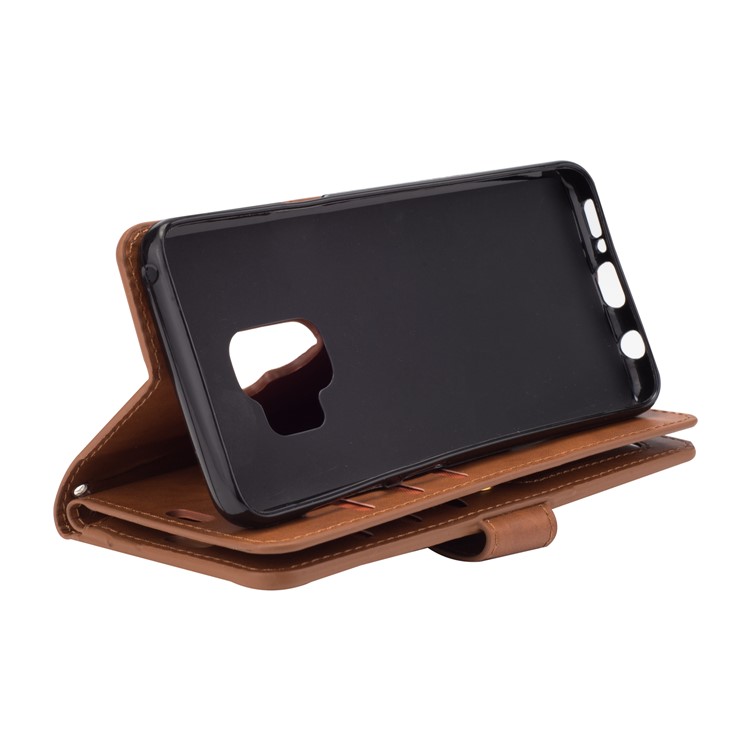 Zippered Leather Magnetic Stand Wallet TPU Protective Mobile Shell with Strap for Samsung Galaxy S9 - Brown-8