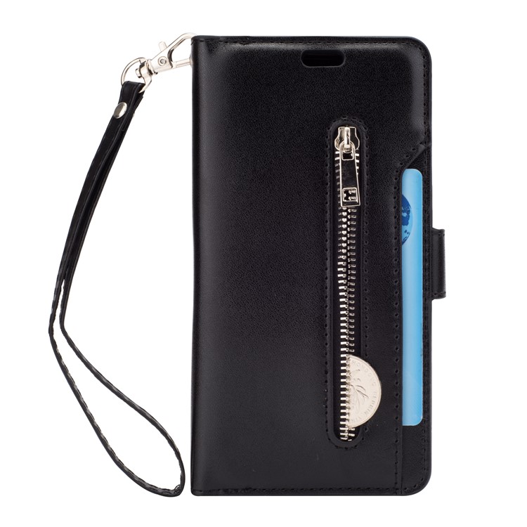 Zippered Leather Magnetic Stand Wallet TPU Shell with Strap for Samsung Galaxy S9+ - Black-2