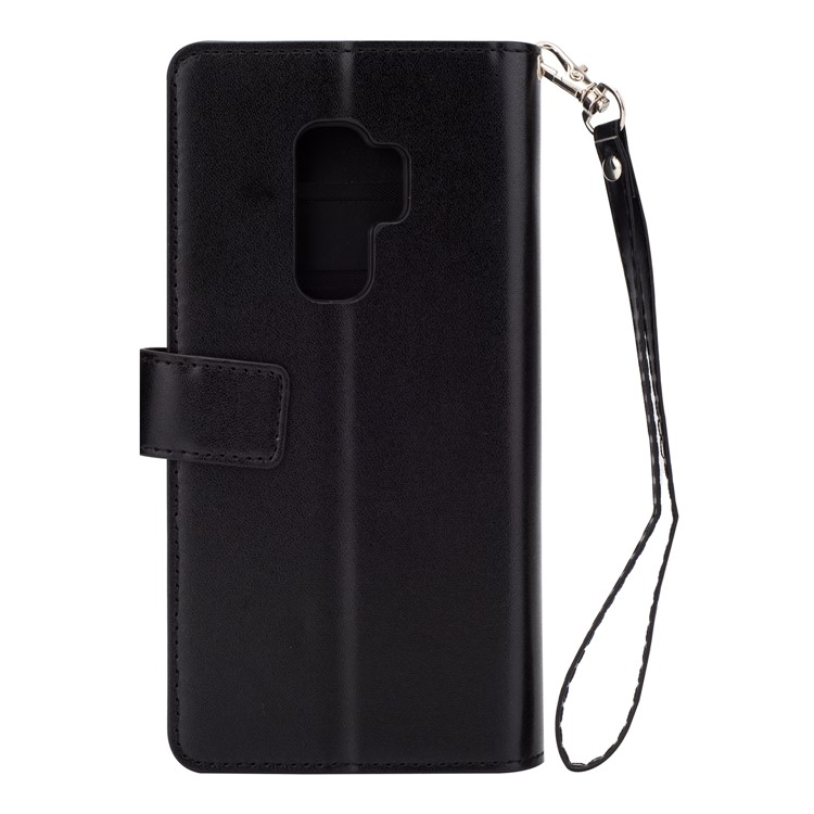 Zippered Leather Magnetic Stand Wallet TPU Shell with Strap for Samsung Galaxy S9+ - Black-3