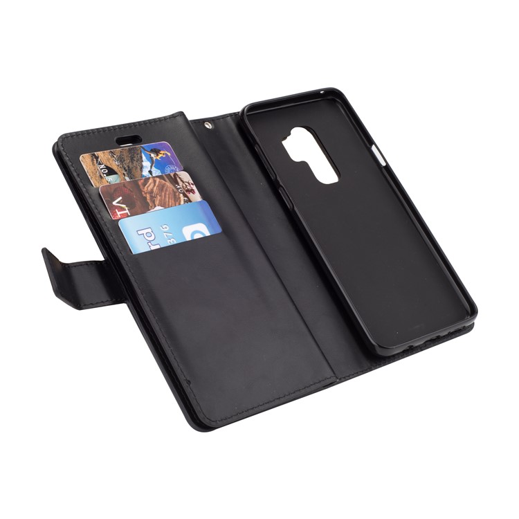 Zippered Leather Magnetic Stand Wallet TPU Shell with Strap for Samsung Galaxy S9+ - Black-4