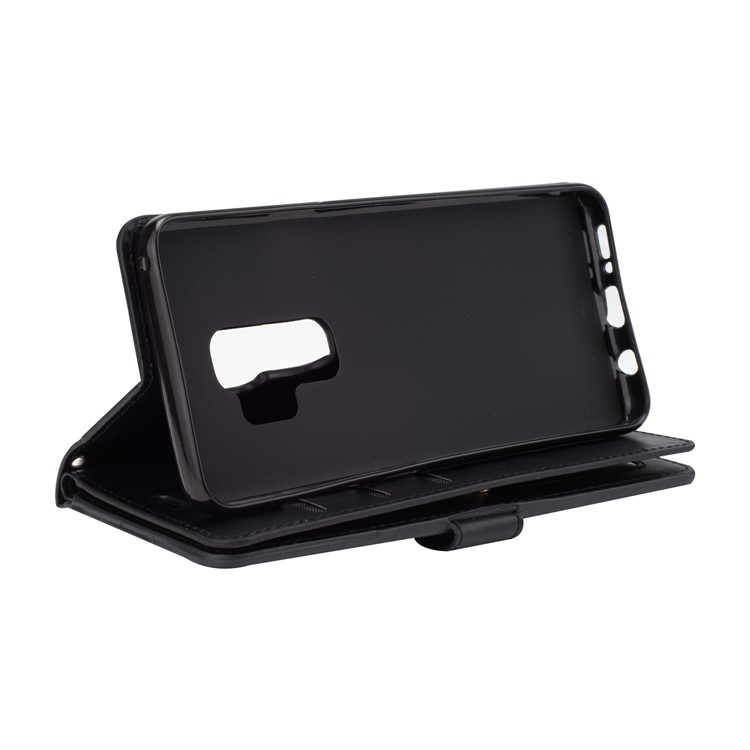 Zippered Leather Magnetic Stand Wallet TPU Shell with Strap for Samsung Galaxy S9+ - Black-7