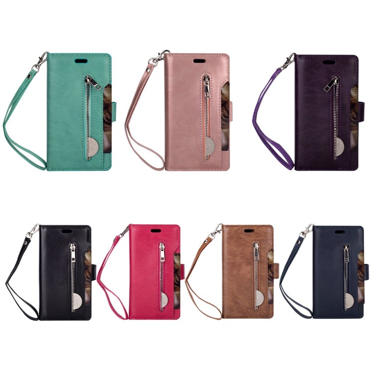 Zippered Leather Magnetic Stand Wallet TPU Shell with Strap for Samsung Galaxy S9+ - Black-8