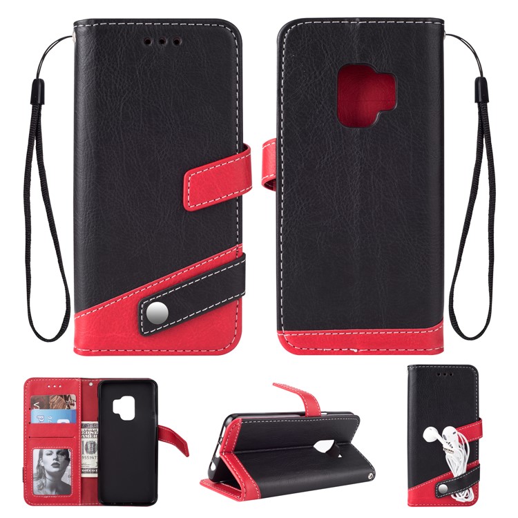 Two-color Design Leather Wallet Case for Samsung Galaxy S9 - Black-1