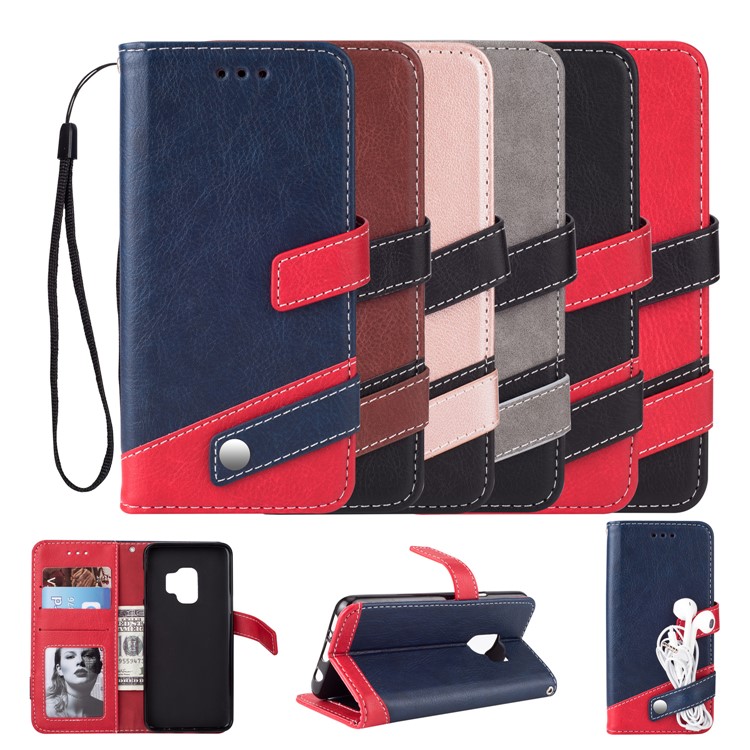 Two-color Design Leather Wallet Case for Samsung Galaxy S9 - Black-7