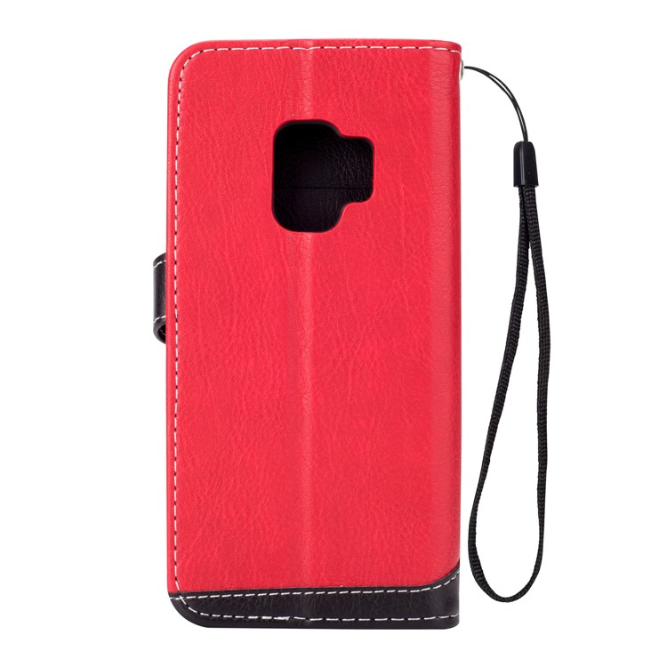 Two-color Design Leather Wallet Case Phone Shell for Samsung Galaxy S9 - Red-3