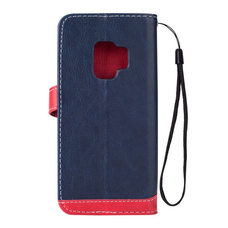 Two-color Design Wallet Leather Stand Cover for Samsung Galaxy S9 G960 - Dark Blue-3