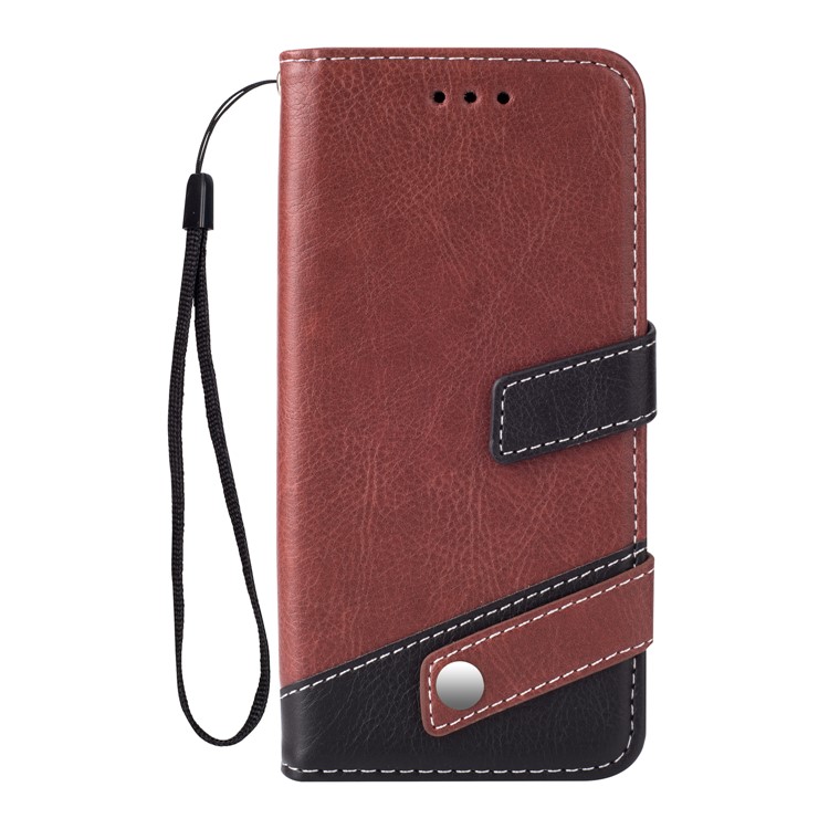 Two-color Design Cell Phone Leather Wallet Case for Samsung Galaxy S9 - Brown-2