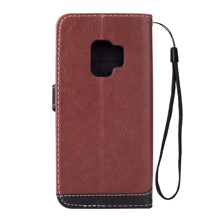 Two-color Design Cell Phone Leather Wallet Case for Samsung Galaxy S9 - Brown-3