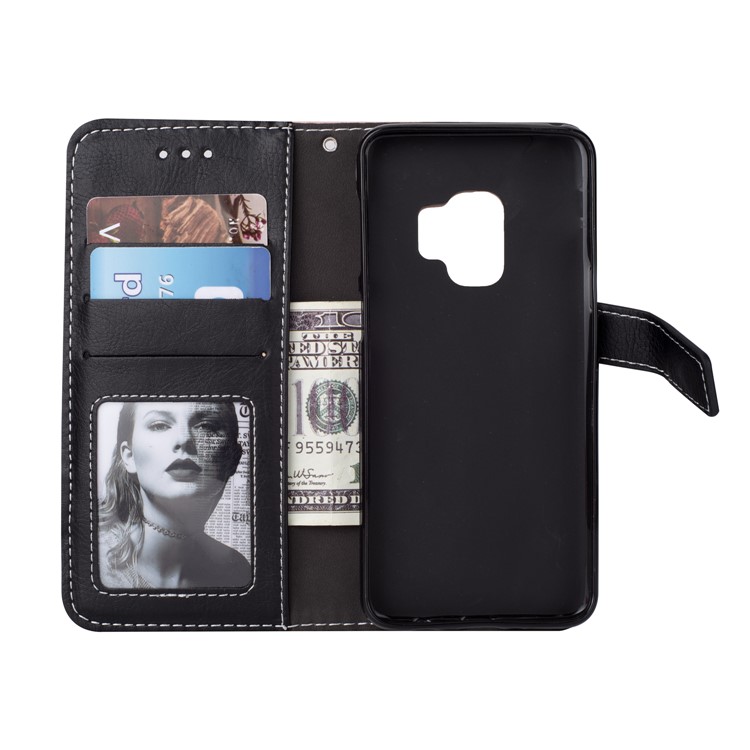 Two-color Design Cell Phone Leather Wallet Case for Samsung Galaxy S9 - Brown-6