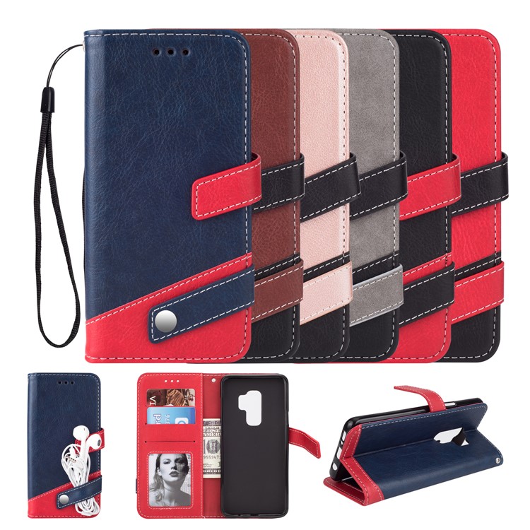 Two-color Design Leather Wallet Case for Samsung Galaxy S9+ - Black-7