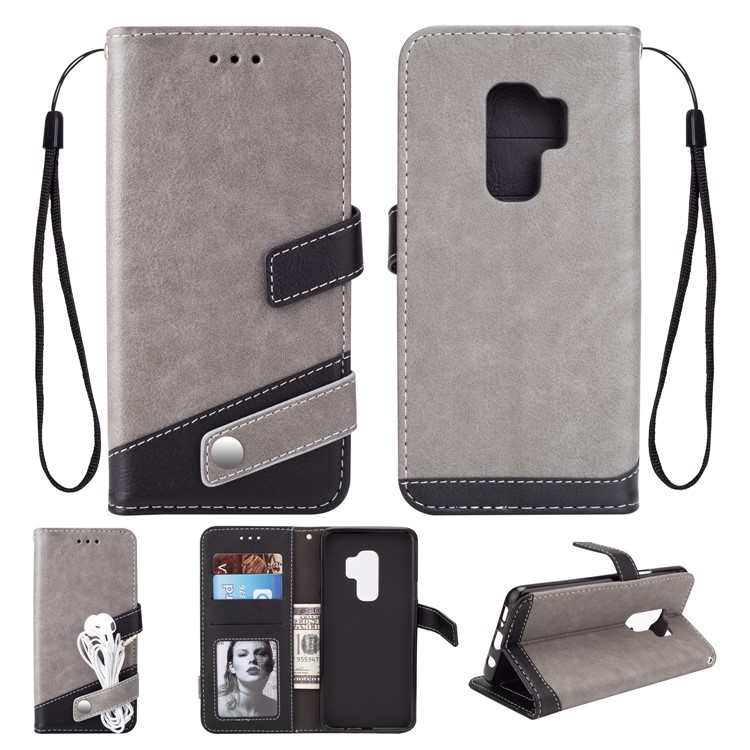 Two-color Design Leather Wallet Cover for Samsung Galaxy S9+ - Grey-1