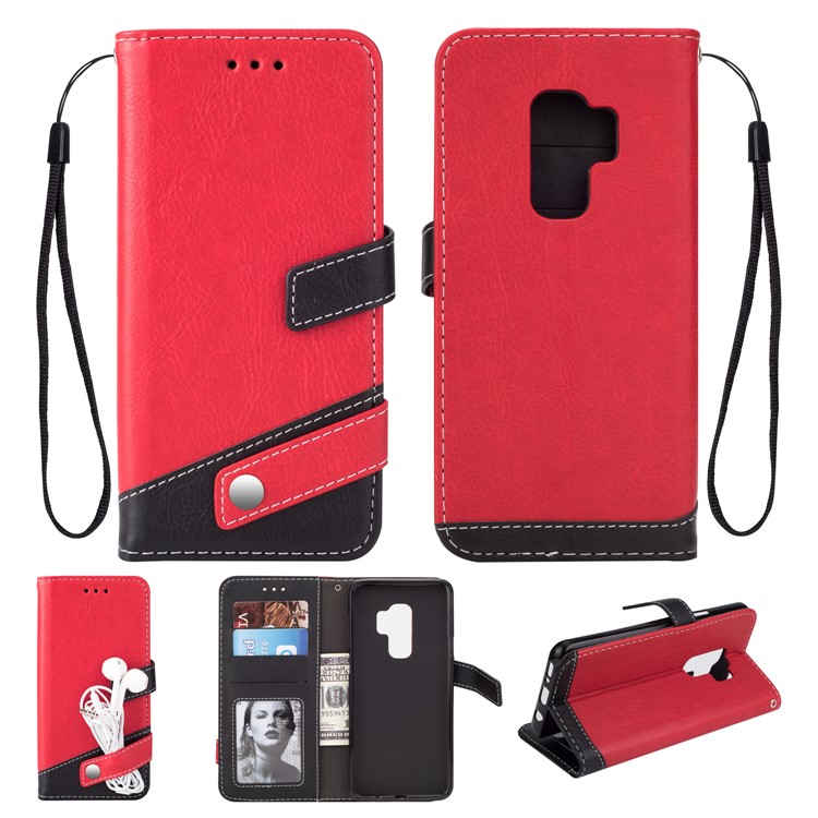 Two-color Design Leather Wallet Case Shell for Samsung Galaxy S9+ - Red-1
