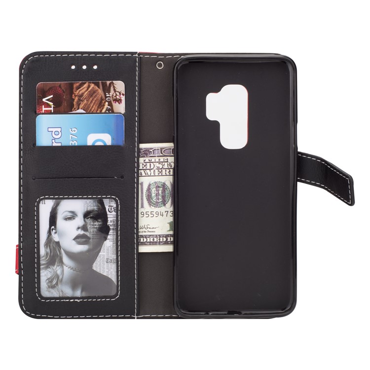Two-color Design Leather Wallet Case Shell for Samsung Galaxy S9+ - Red-4