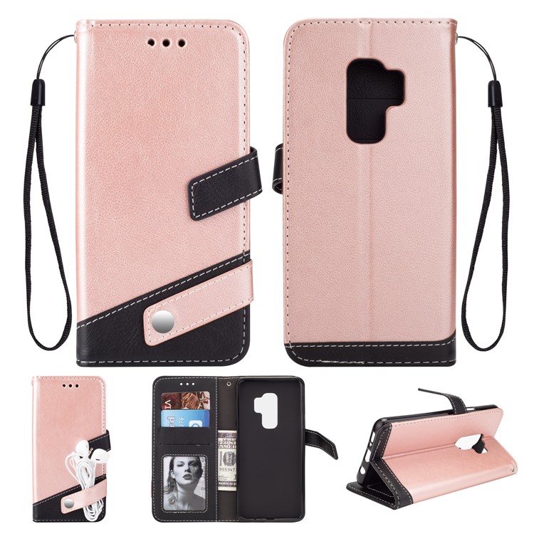 Two-color Design Wallet Leather Stand Case for Samsung Galaxy S9+ - Rose Gold-1
