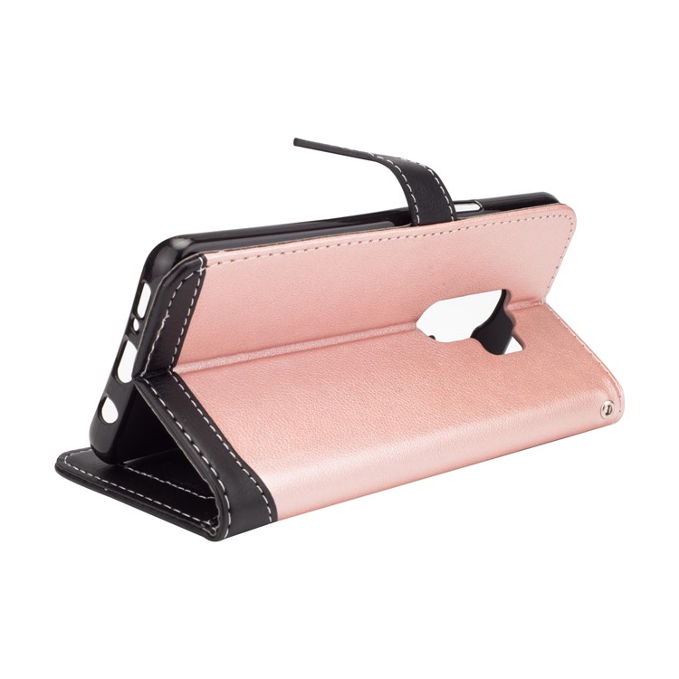Two-color Design Wallet Leather Stand Case for Samsung Galaxy S9+ - Rose Gold-6