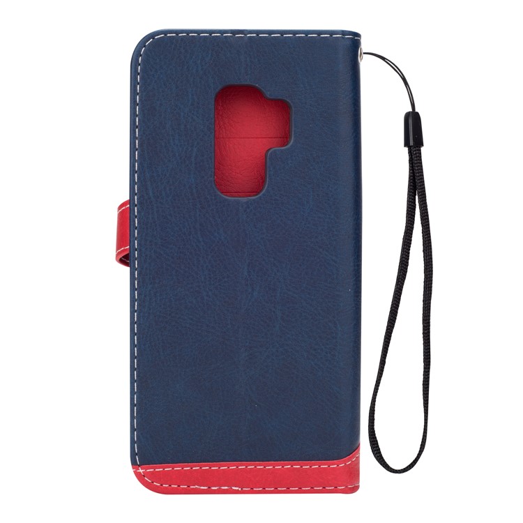 Two-color Design Wallet Leather Stand Cover for Samsung Galaxy S9+ - Dark Blue-3