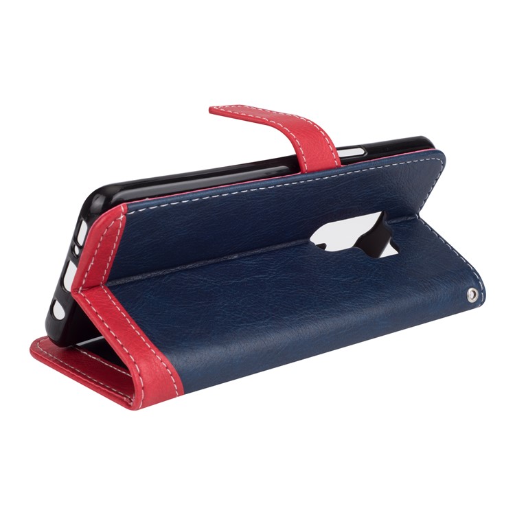 Two-color Design Wallet Leather Stand Cover for Samsung Galaxy S9+ - Dark Blue-6