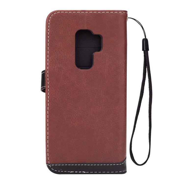 Two-color Design Leather Wallet Case with Stand for Samsung Galaxy S9+ - Brown-3