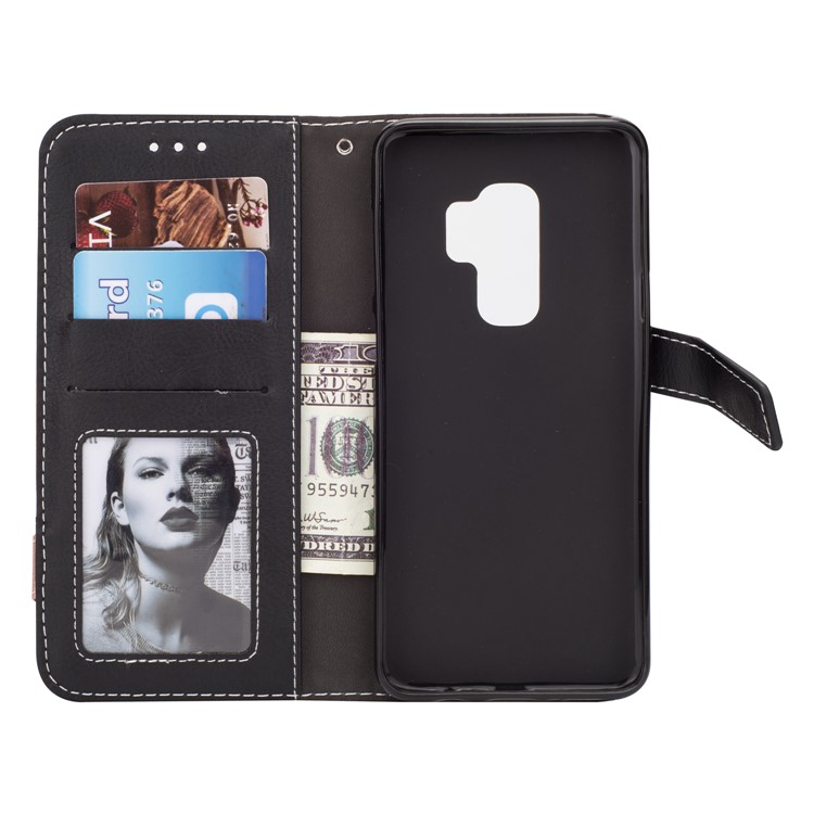 Two-color Design Leather Wallet Case with Stand for Samsung Galaxy S9+ - Brown-4