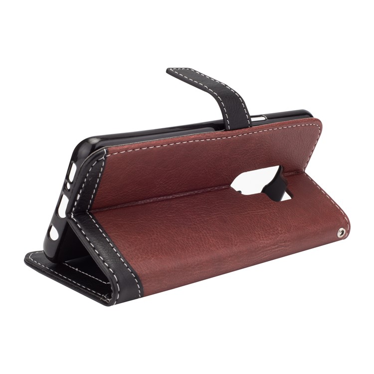 Two-color Design Leather Wallet Case with Stand for Samsung Galaxy S9+ - Brown-6