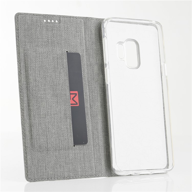 VILI DMX Cross Texture Card Holder Leather Stand Cover for Samsung Galaxy S9 G960 - Grey-5