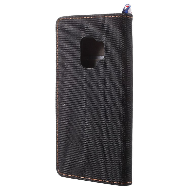 Jeans Cloth Card Holder Stand Leather Mobile Case for Samsung Galaxy S9 - Black-3