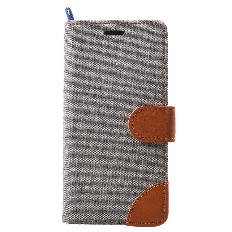 Jeans Cloth Card Holder Stand Leather Mobile Cover for Samsung Galaxy S9 - Grey-1