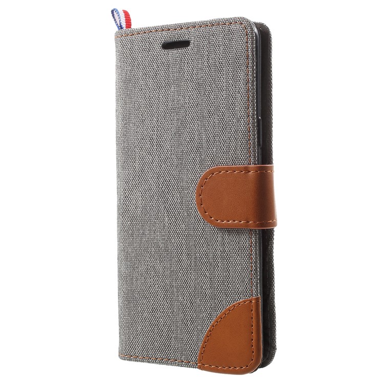 Jeans Cloth Card Holder Stand Leather Mobile Cover for Samsung Galaxy S9 - Grey-2