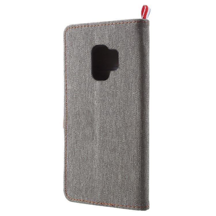 Jeans Cloth Card Holder Stand Leather Mobile Cover for Samsung Galaxy S9 - Grey-3