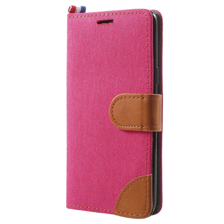Jeans Cloth Card Holder Stand Leather Mobile Shell for Samsung Galaxy S9 - Rose-2