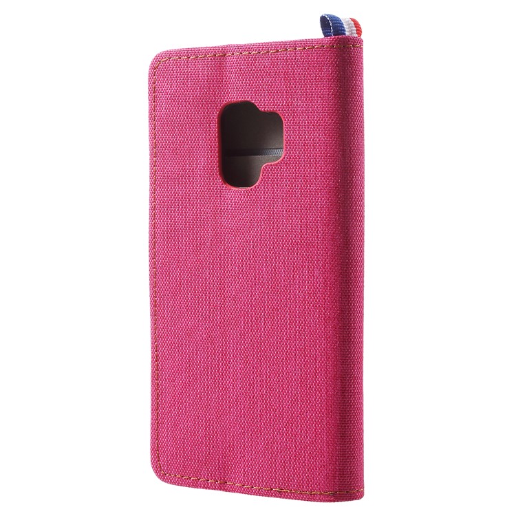 Jeans Cloth Card Holder Stand Leather Mobile Shell for Samsung Galaxy S9 - Rose-3