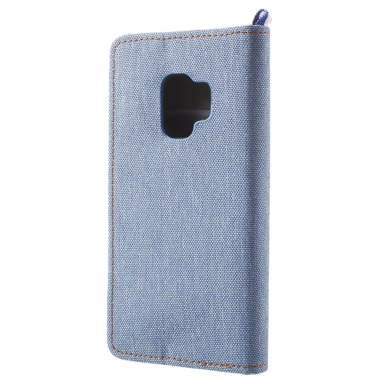Jeans Cloth Card Holder Stand Leather Cellphone Case for Samsung Galaxy S9 - Baby Blue-3