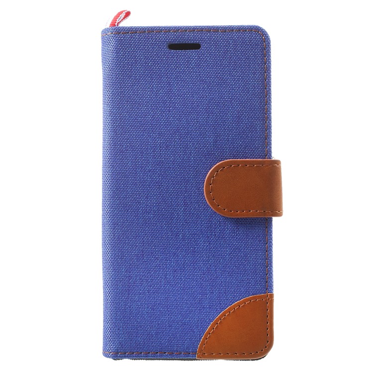Jeans Cloth Card Holder Stand Leather Case Accessory for Samsung Galaxy S9 - Dark Blue-1