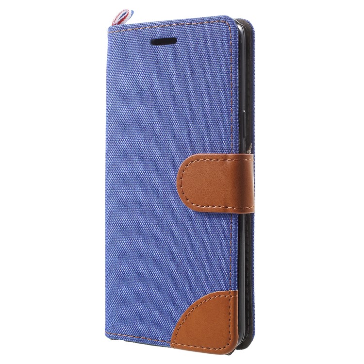 Jeans Cloth Card Holder Stand Leather Case Accessory for Samsung Galaxy S9 - Dark Blue-2