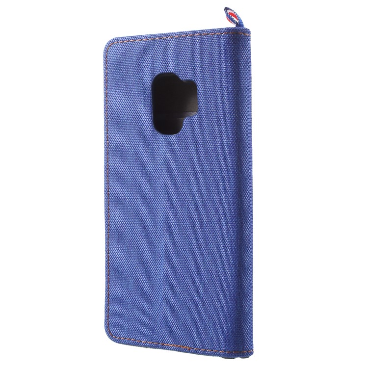 Jeans Cloth Card Holder Stand Leather Case Accessory for Samsung Galaxy S9 - Dark Blue-3